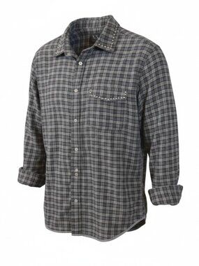 Mens Armani Exchange A/X Grey Plaid Shirt w Silver Stud Accents Size: L